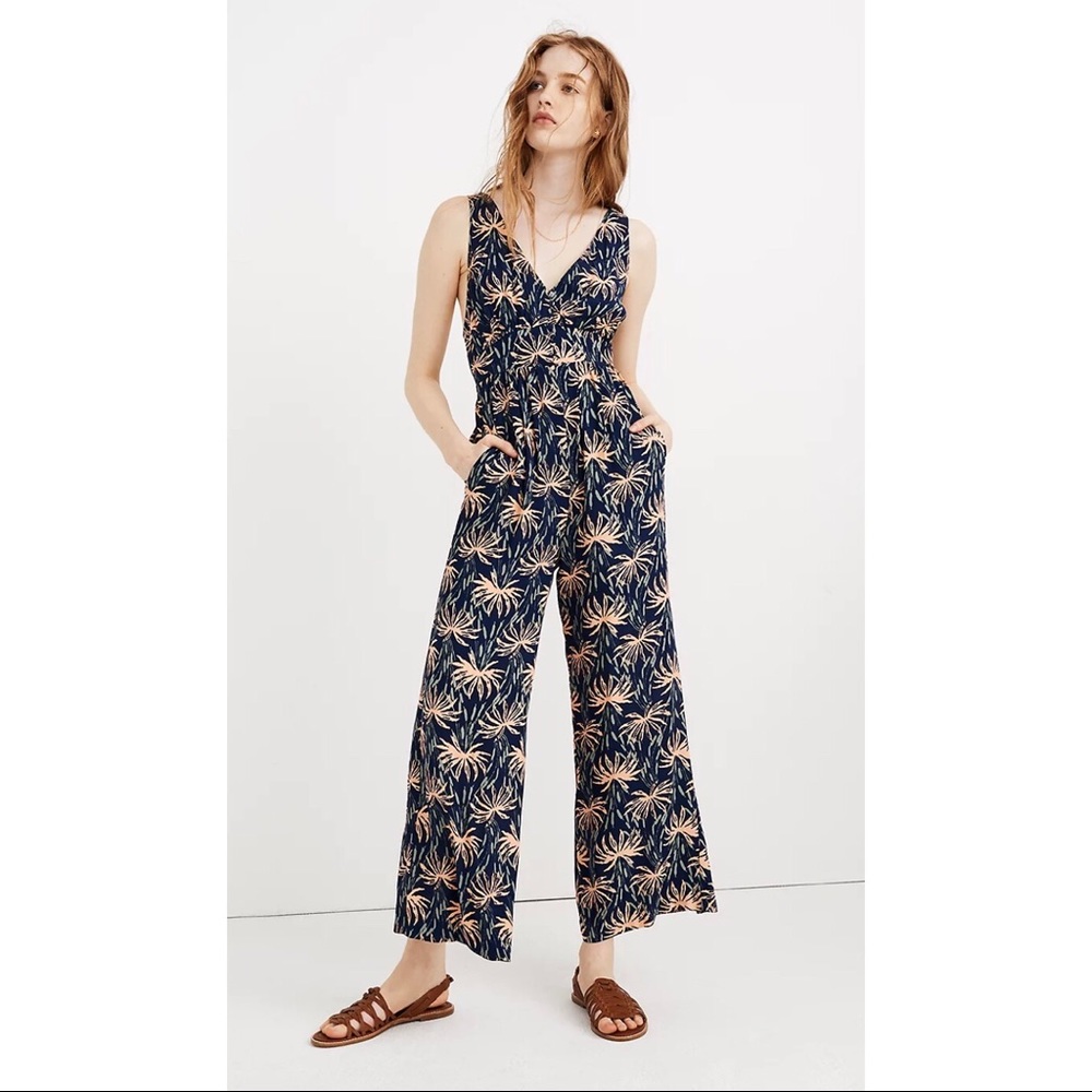 Madewell Oasis Palm Wide Leg V-Back Jump Suit